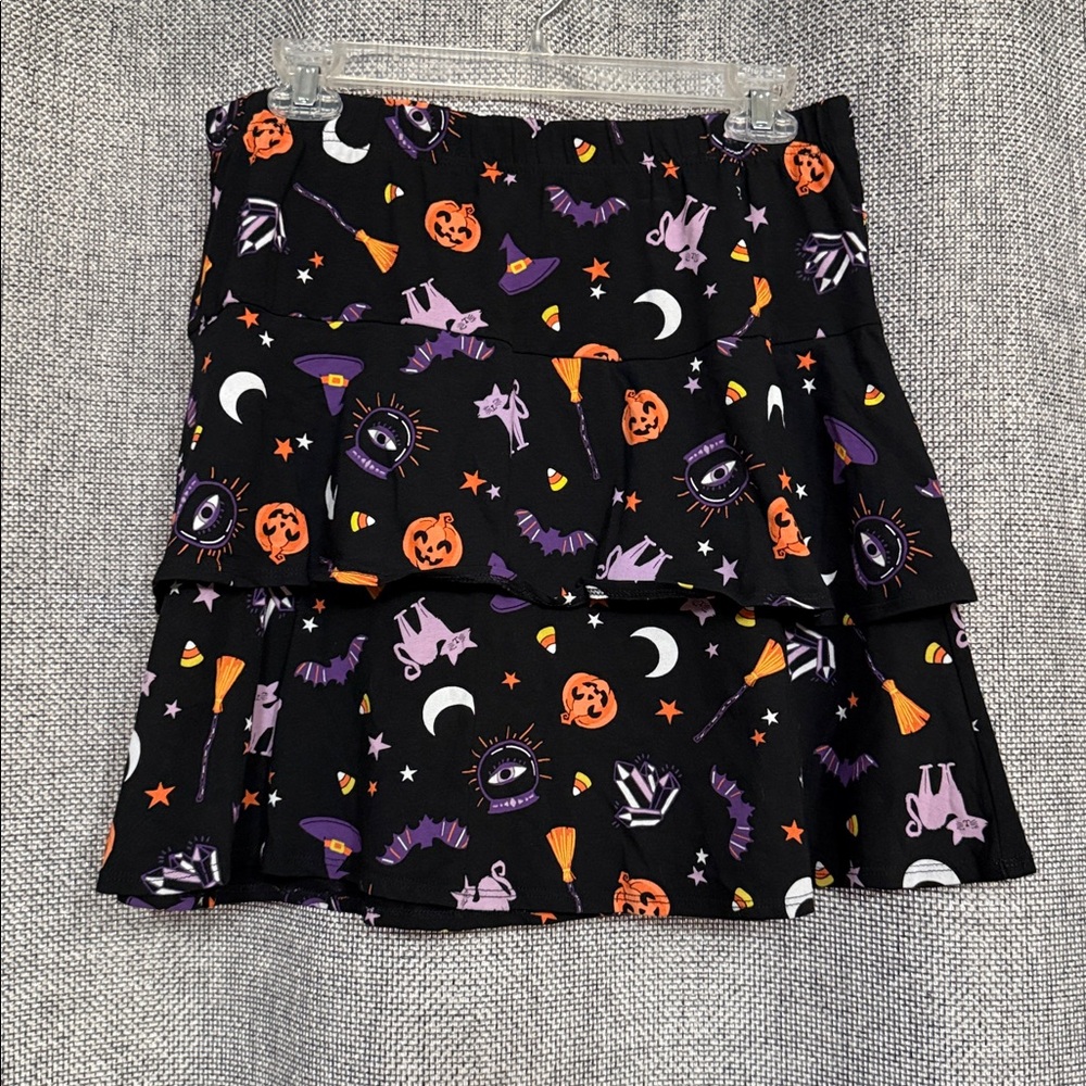 Halloween Girls Kids XXL 18 Tiered Skirt Spooky Night Black Purple NWOT Graphic